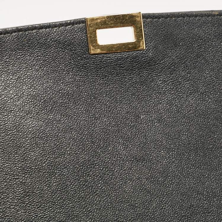 Pre Owned Celine Black Croc Embossed Leather and Suede Medium Trapeze Top Handle Bag