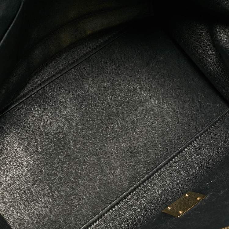 Pre Owned Celine Black Croc Embossed Leather and Suede Medium Trapeze Top Handle Bag