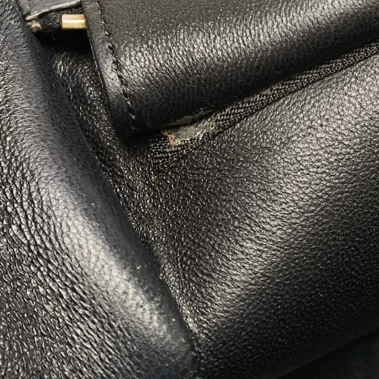 Pre Owned Celine Black Croc Embossed Leather and Suede Medium Trapeze Top Handle Bag