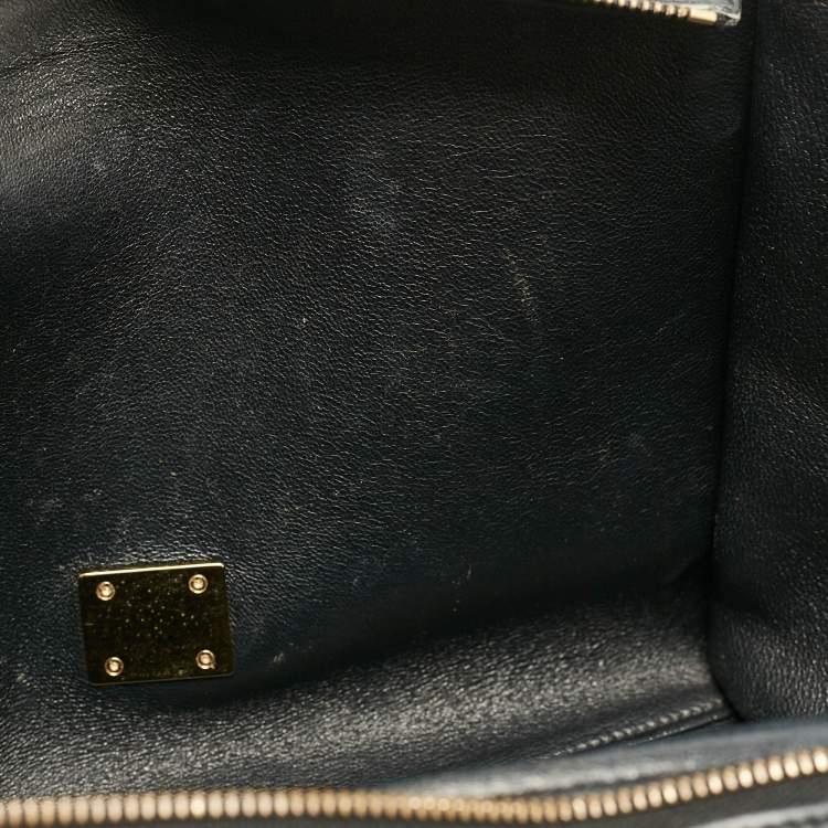 Pre Owned Celine Black Croc Embossed Leather and Suede Medium Trapeze Top Handle Bag