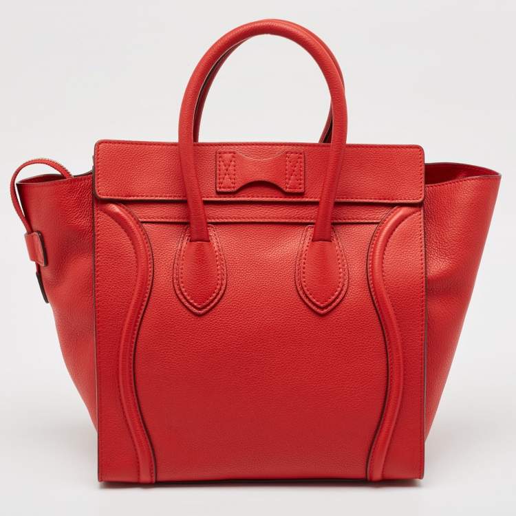 Pre Owned Celine Red Leather Mini Luggage Tote