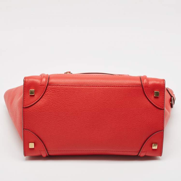 Pre Owned Celine Red Leather Mini Luggage Tote