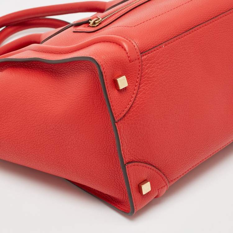 Pre Owned Celine Red Leather Mini Luggage Tote