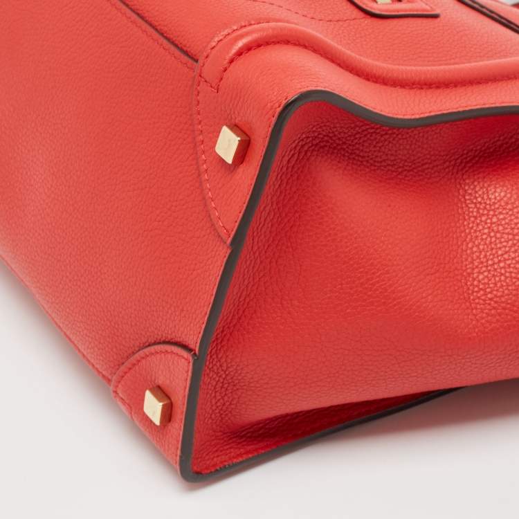 Pre Owned Celine Red Leather Mini Luggage Tote