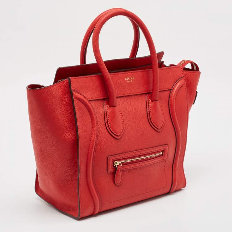 Pre Owned Celine Red Leather Mini Luggage Tote