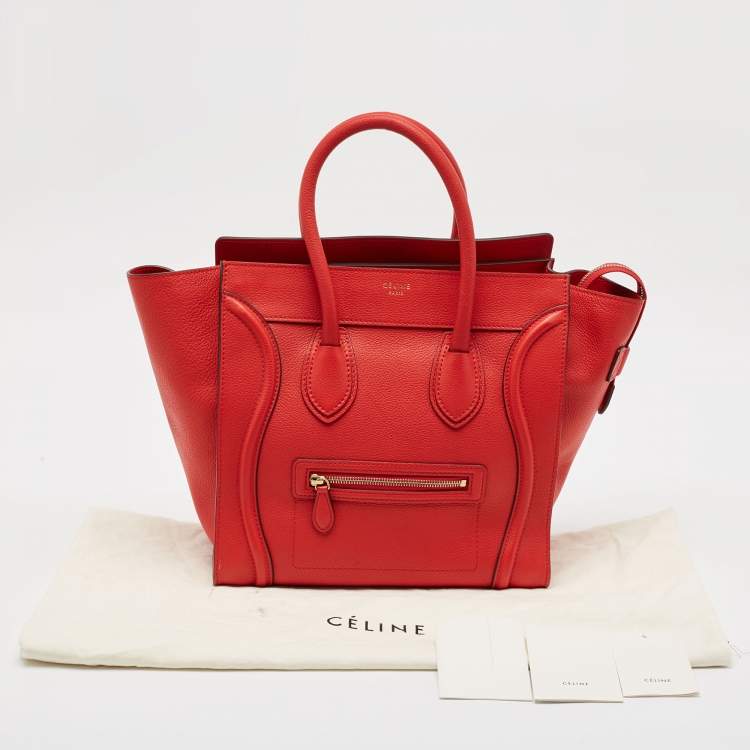 Pre Owned Celine Red Leather Mini Luggage Tote