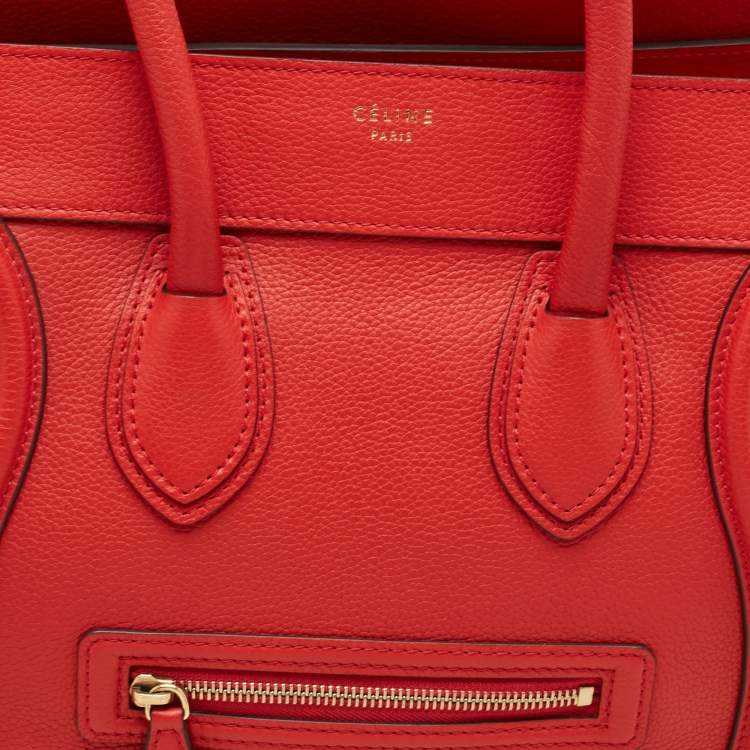 Pre Owned Celine Red Leather Mini Luggage Tote