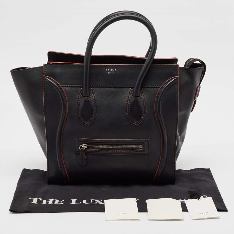 Pre Owned Celine Black/Red Leather Mini Luggage Tote