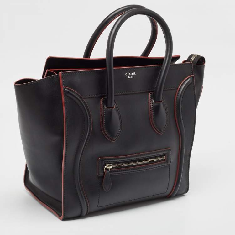 Pre Owned Celine Black/Red Leather Mini Luggage Tote