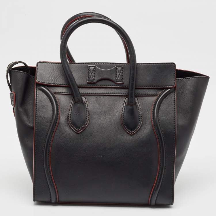 Pre Owned Celine Black/Red Leather Mini Luggage Tote