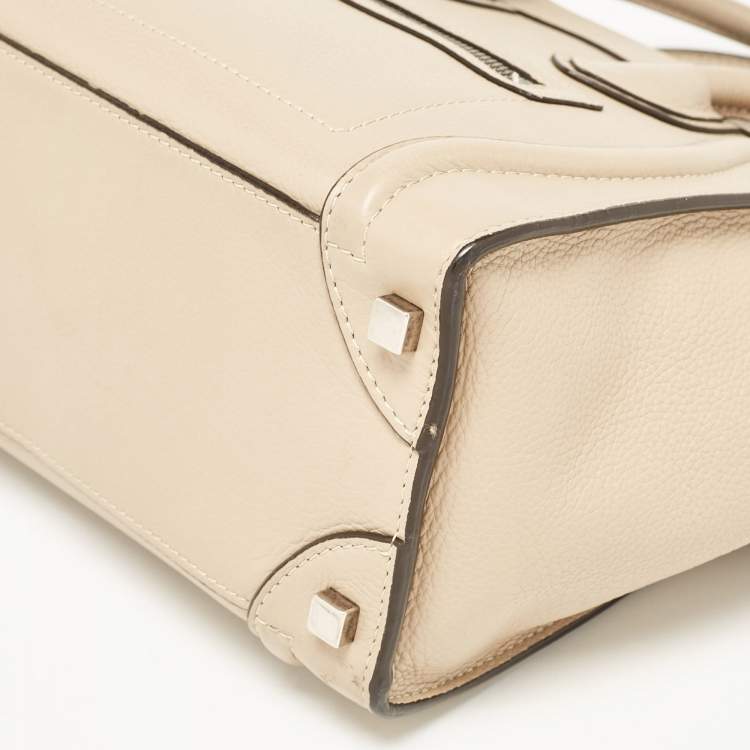 Pre Owned Celine Beige Leather Micro Luggage Tote