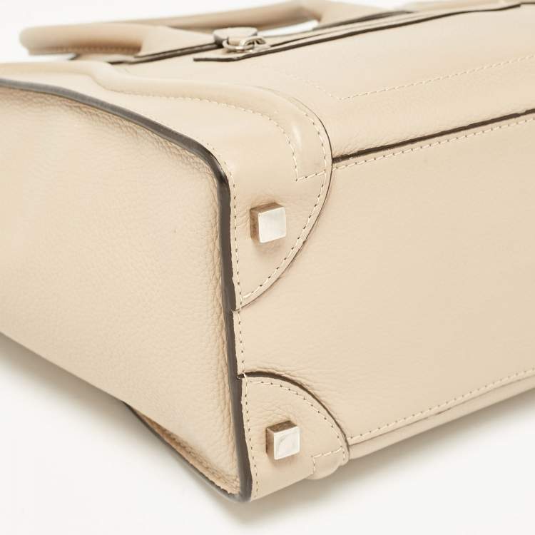 Pre Owned Celine Beige Leather Micro Luggage Tote