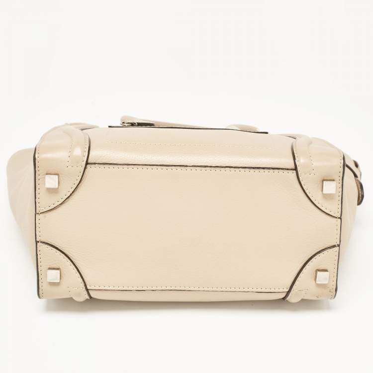 Pre Owned Celine Beige Leather Micro Luggage Tote