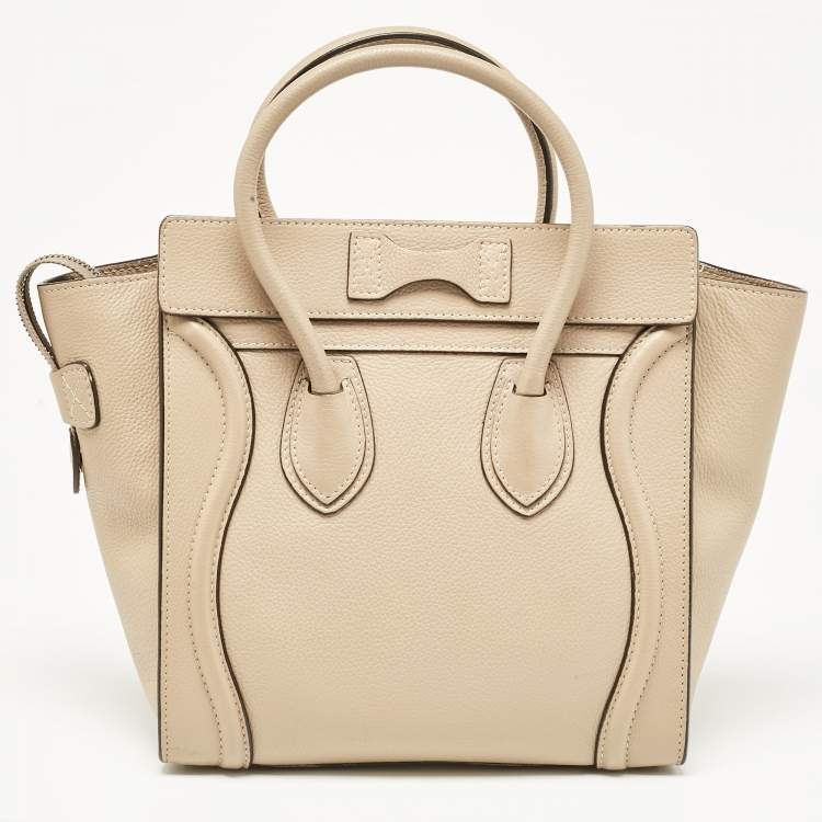 Pre Owned Celine Beige Leather Micro Luggage Tote