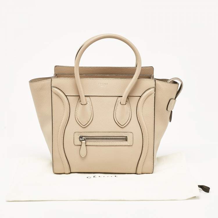 Pre Owned Celine Beige Leather Micro Luggage Tote