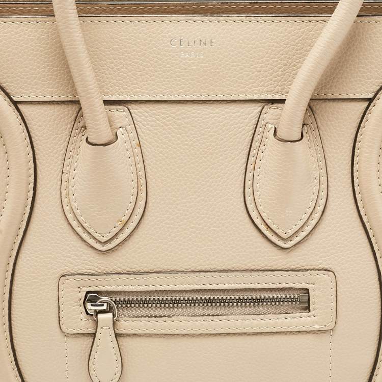Pre Owned Celine Beige Leather Micro Luggage Tote