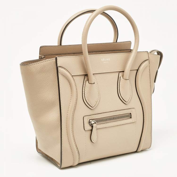 Pre Owned Celine Beige Leather Micro Luggage Tote