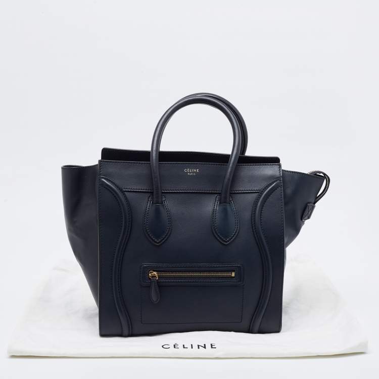 Pre Owned Celine Navy Blue Leather Mini Luggage Tote