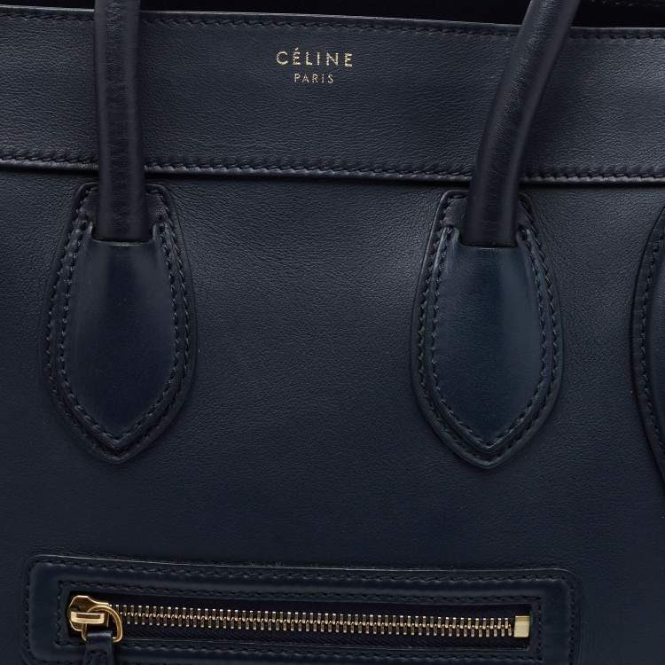 Pre Owned Celine Navy Blue Leather Mini Luggage Tote
