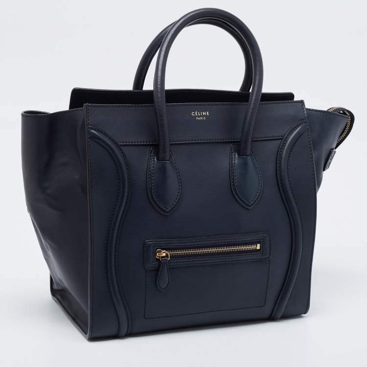 Pre Owned Celine Navy Blue Leather Mini Luggage Tote