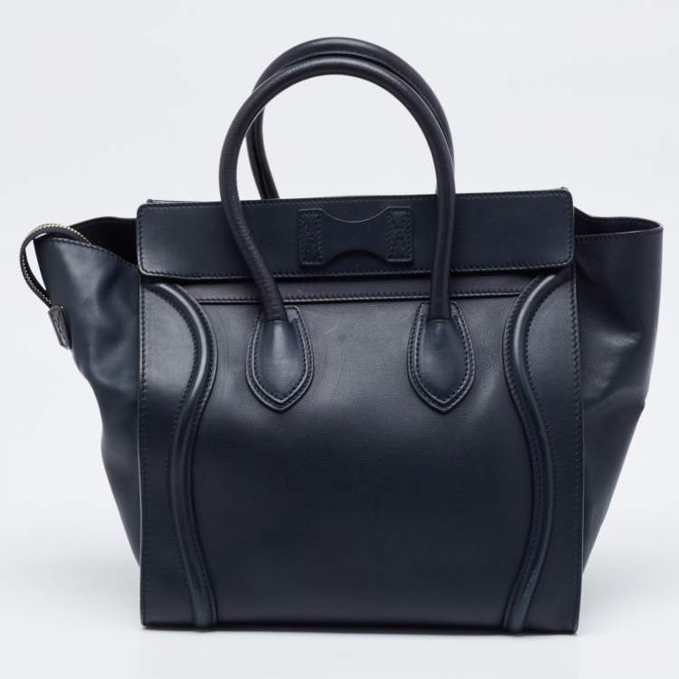 Pre Owned Celine Navy Blue Leather Mini Luggage Tote
