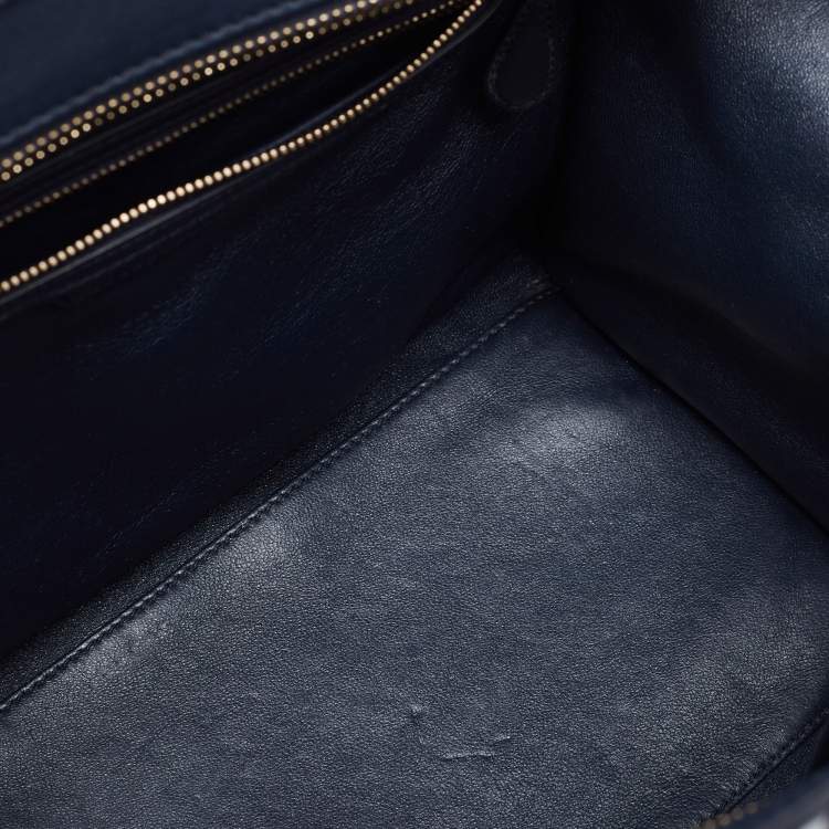 Pre Owned Celine Navy Blue Leather Mini Luggage Tote