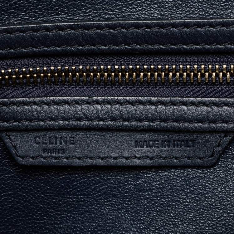 Pre Owned Celine Navy Blue Leather Mini Luggage Tote