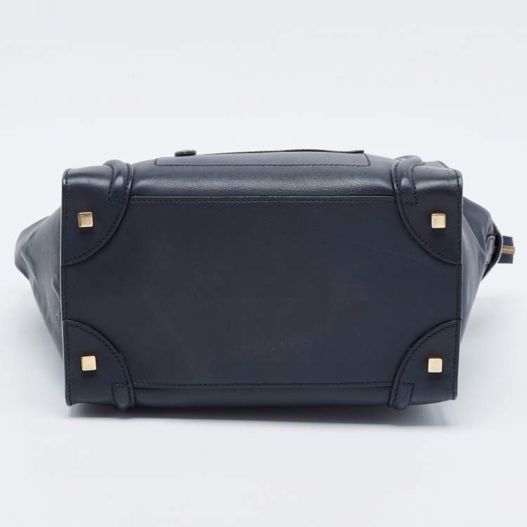 Pre Owned Celine Navy Blue Leather Mini Luggage Tote