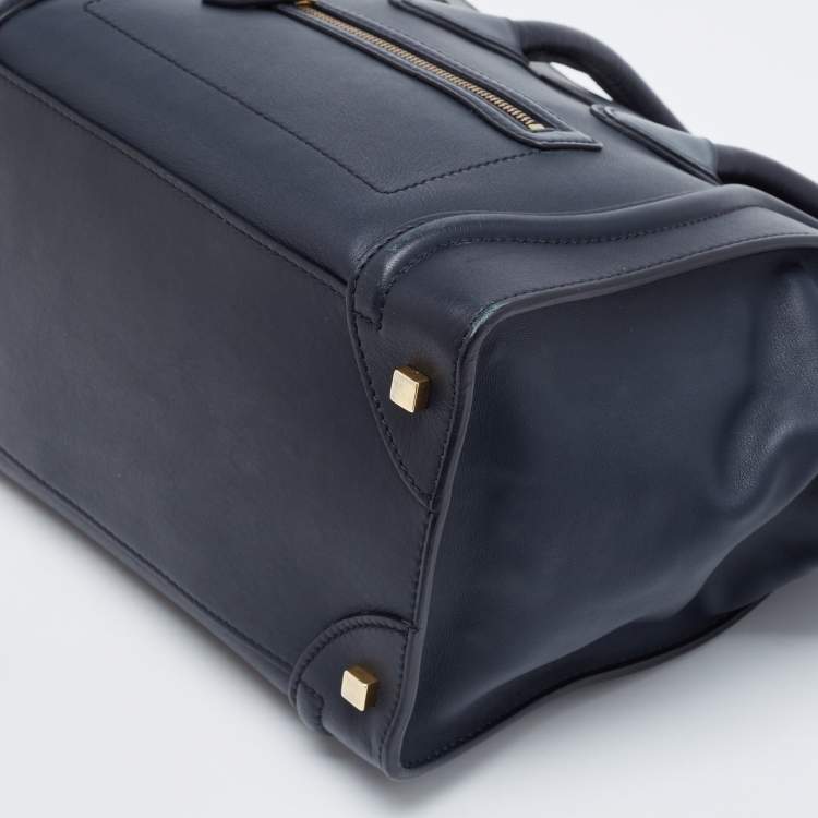 Pre Owned Celine Navy Blue Leather Mini Luggage Tote