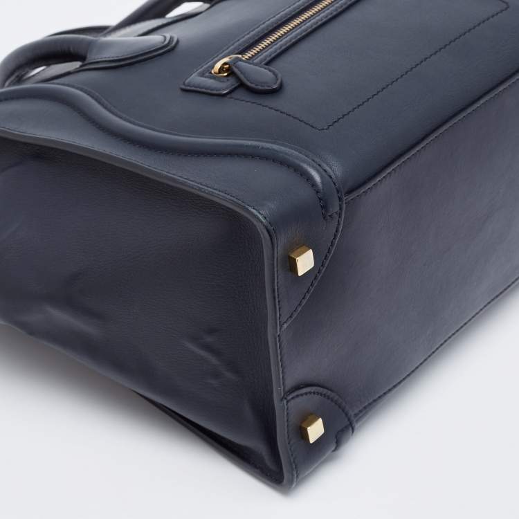 Pre Owned Celine Navy Blue Leather Mini Luggage Tote