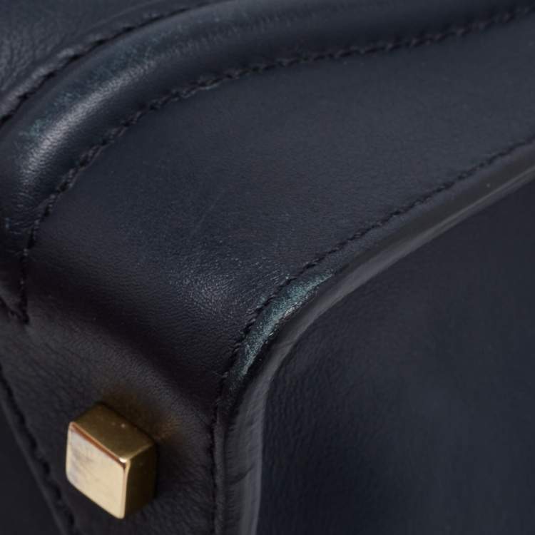 Pre Owned Celine Navy Blue Leather Mini Luggage Tote