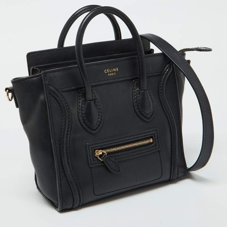 Pre Owned Celine Black Leather Nano Luggage Tote