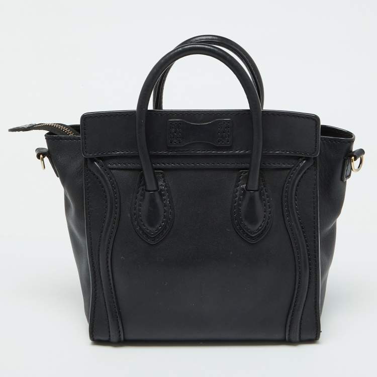 Pre Owned Celine Black Leather Nano Luggage Tote