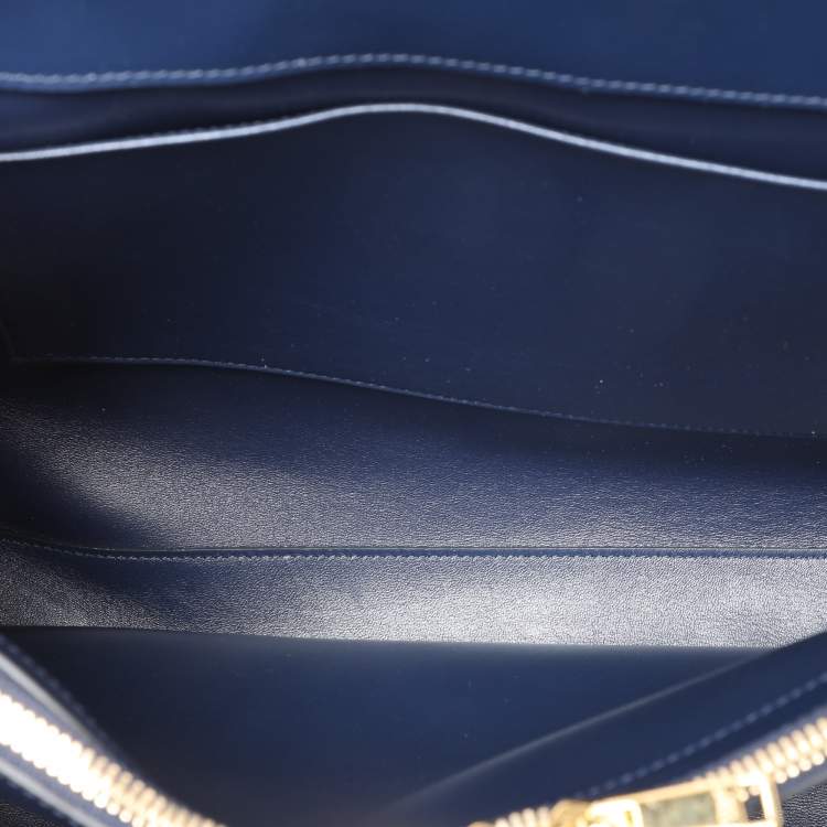 Pre Owned Celine Dark Blue Leather Large Classique 16 Top Handle Bag