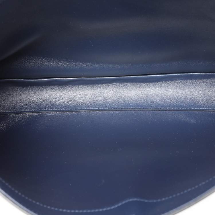 Pre Owned Celine Dark Blue Leather Large Classique 16 Top Handle Bag