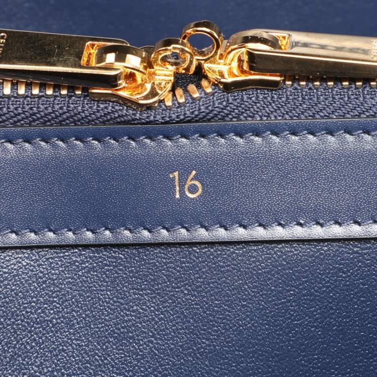 Pre Owned Celine Dark Blue Leather Large Classique 16 Top Handle Bag
