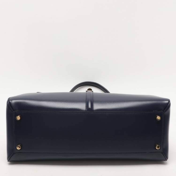 Pre Owned Celine Dark Blue Leather Large Classique 16 Top Handle Bag