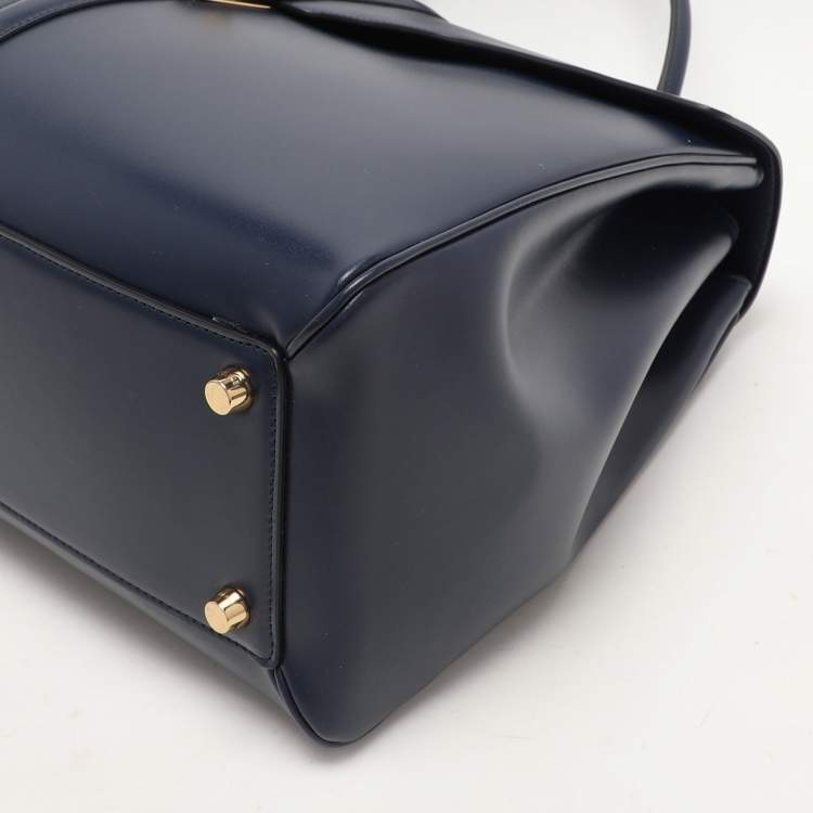 Pre Owned Celine Dark Blue Leather Large Classique 16 Top Handle Bag