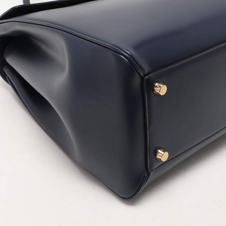 Pre Owned Celine Dark Blue Leather Large Classique 16 Top Handle Bag