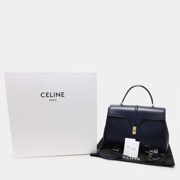 Pre Owned Celine Dark Blue Leather Large Classique 16 Top Handle Bag