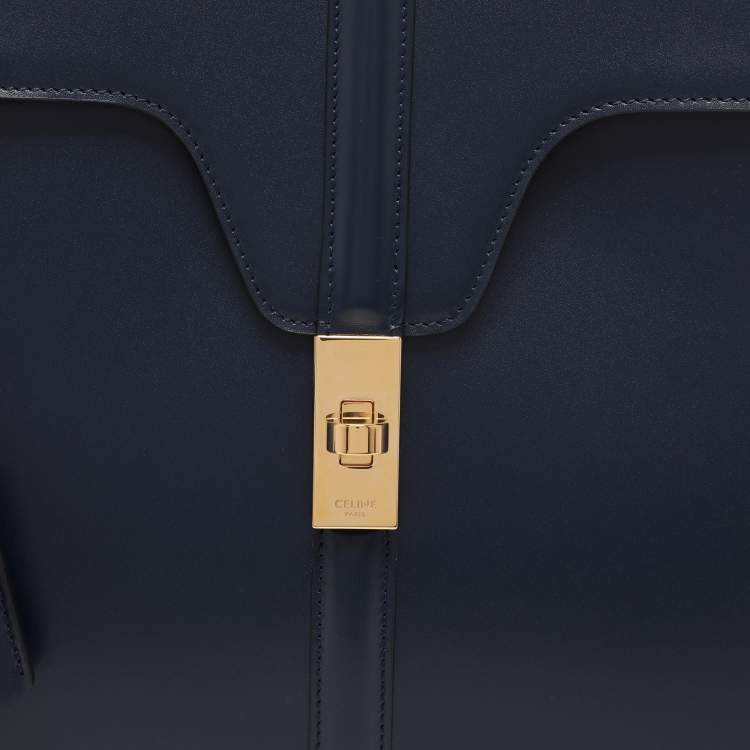 Pre Owned Celine Dark Blue Leather Large Classique 16 Top Handle Bag