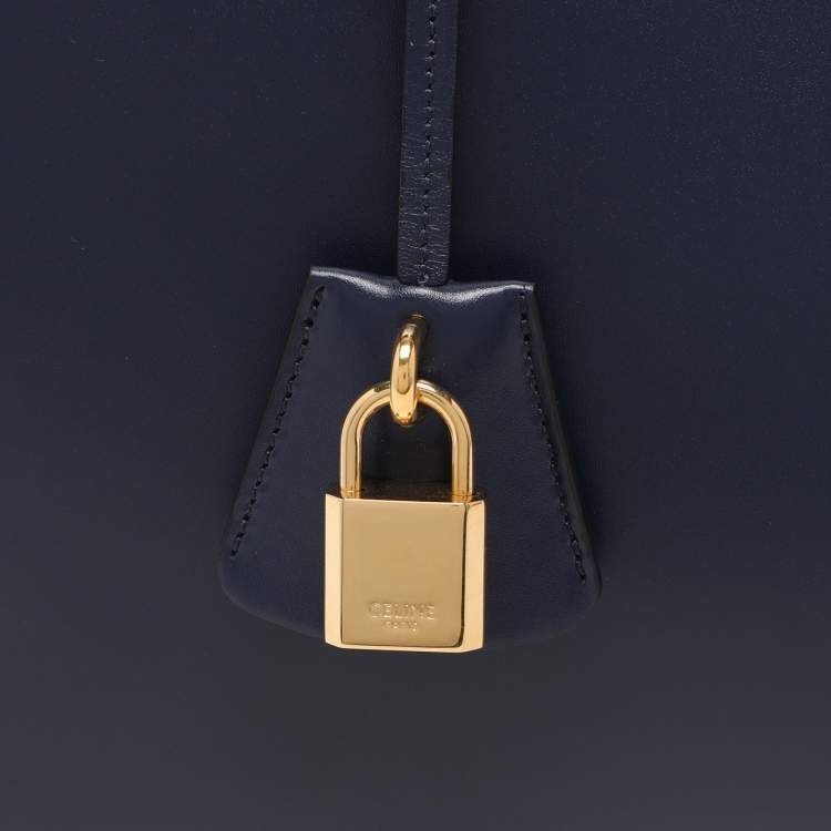 Pre Owned Celine Dark Blue Leather Large Classique 16 Top Handle Bag