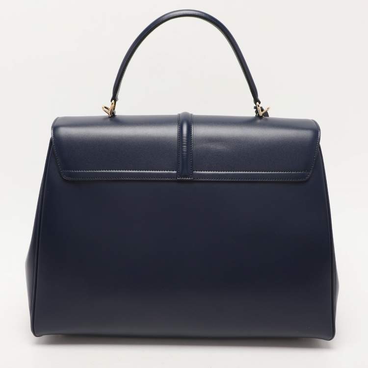Pre Owned Celine Dark Blue Leather Large Classique 16 Top Handle Bag