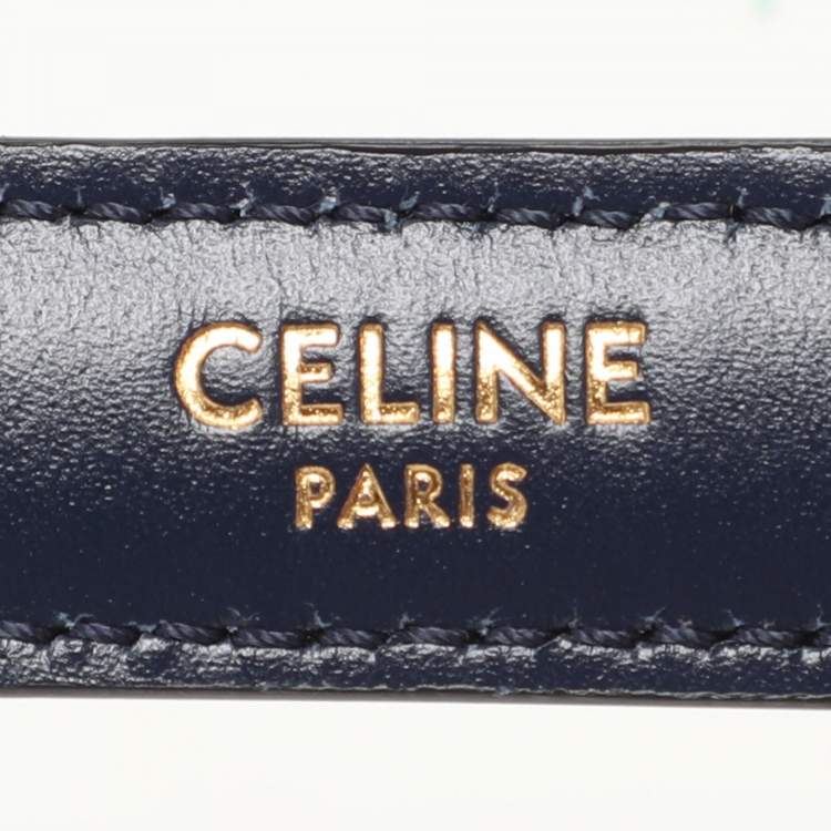 Pre Owned Celine Dark Blue Leather Large Classique 16 Top Handle Bag