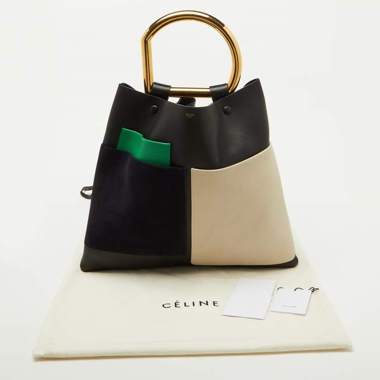 Pre Owned Celine Tricolor Leather and Suede Geometrical Bag
