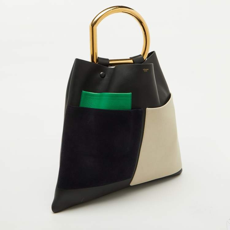Pre Owned Celine Tricolor Leather and Suede Geometrical Bag