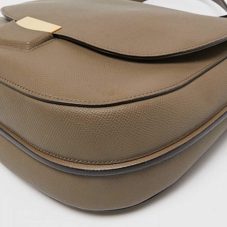 Pre Owned Celine Taupe Grey Leather Medium Trotteur Shoulder Bag