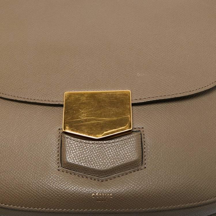 Pre Owned Celine Taupe Grey Leather Medium Trotteur Shoulder Bag