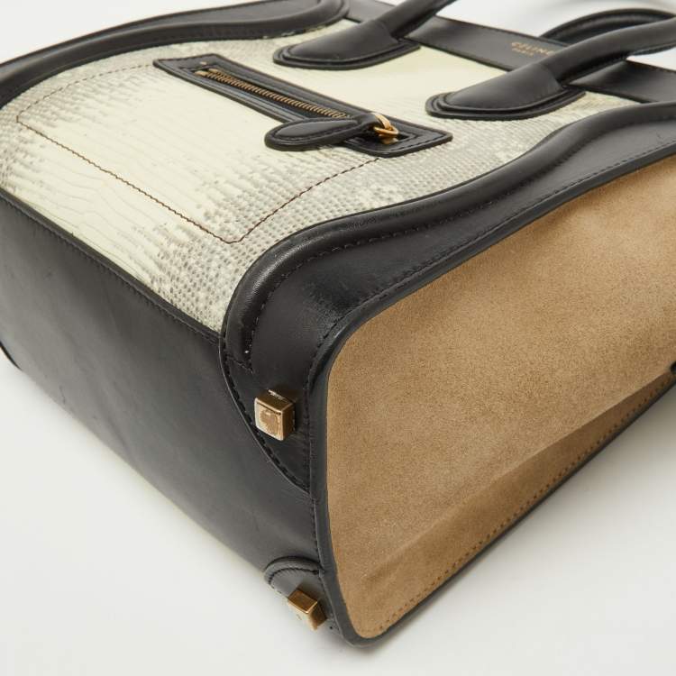 Pre Owned Celine Tri Color Lizard Leather and Suede Micro Luggage Tote