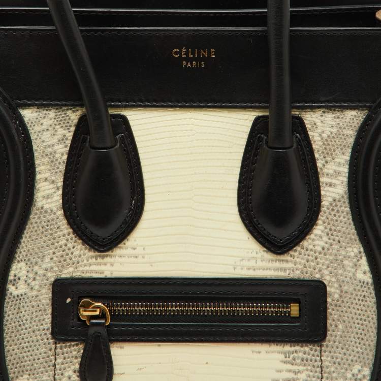 Pre Owned Celine Tri Color Lizard Leather and Suede Micro Luggage Tote